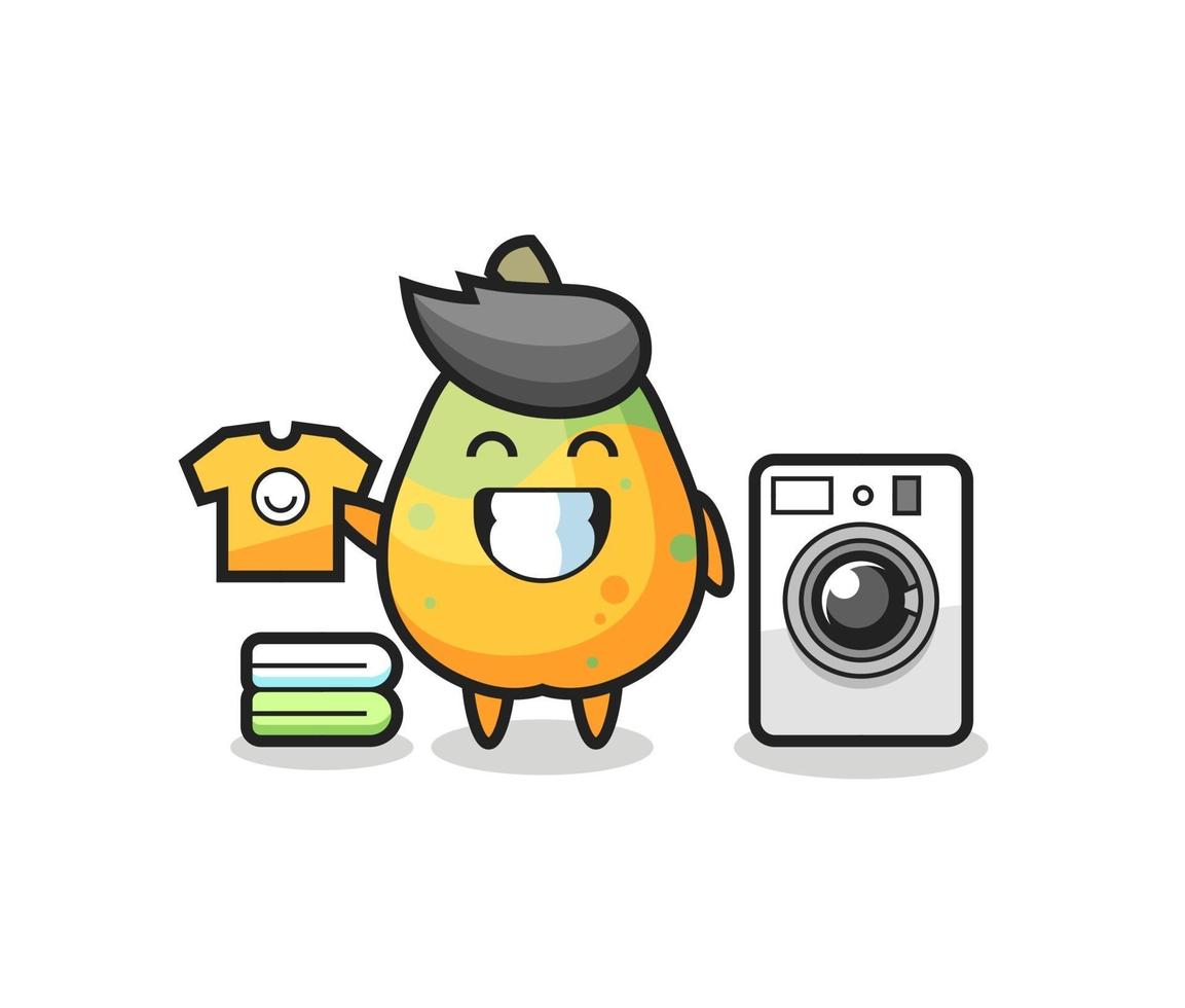 Mascot cartoon of papaya with washing machine vector