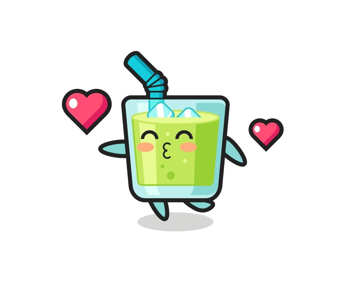melon juice character cartoon with kissing gesture vector