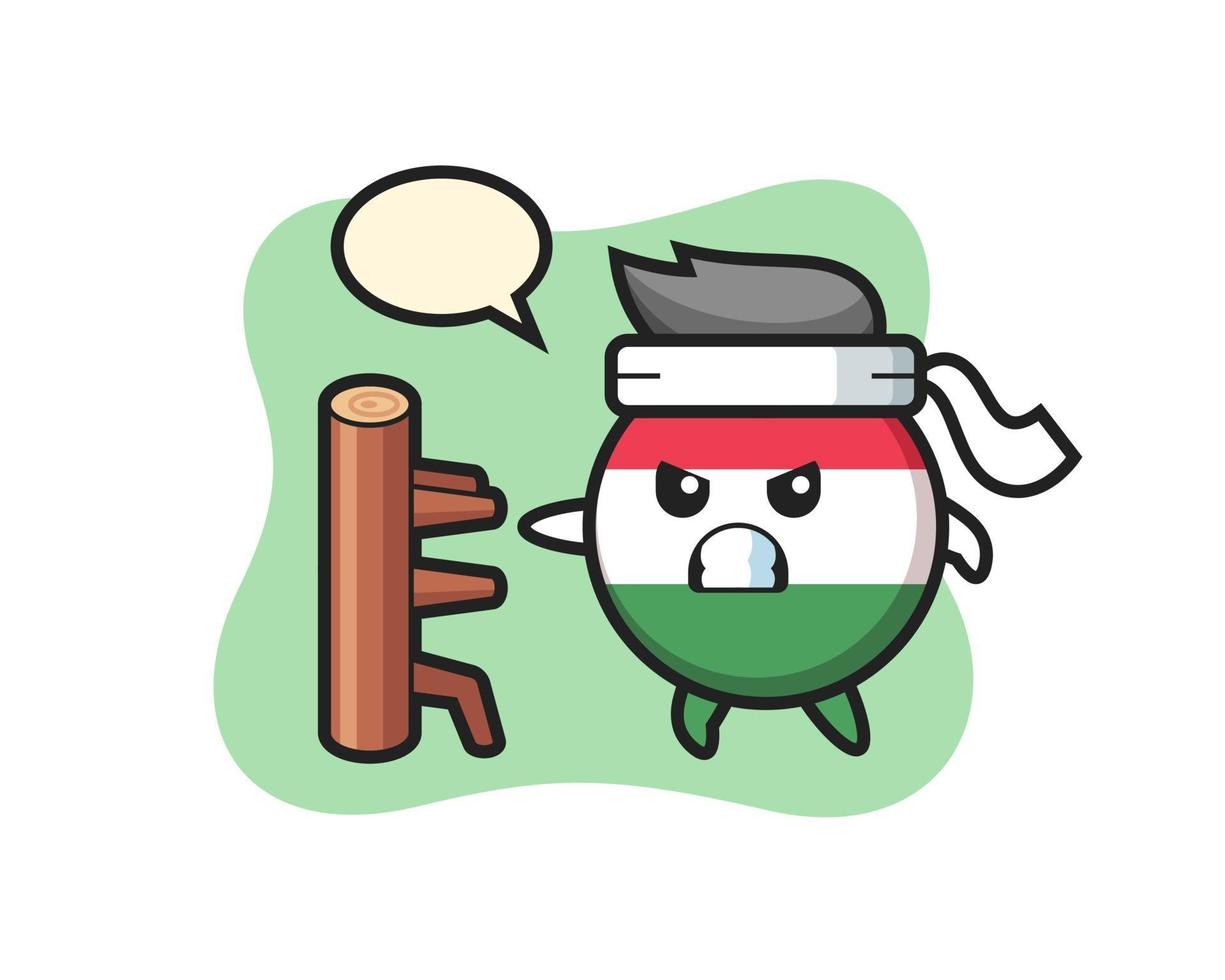 hungary flag badge cartoon illustration as a karate fighter vector