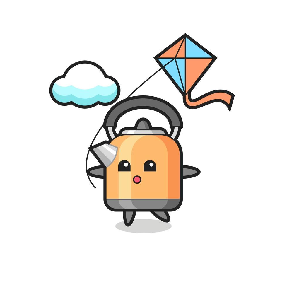 kettle mascot illustration is playing kite vector