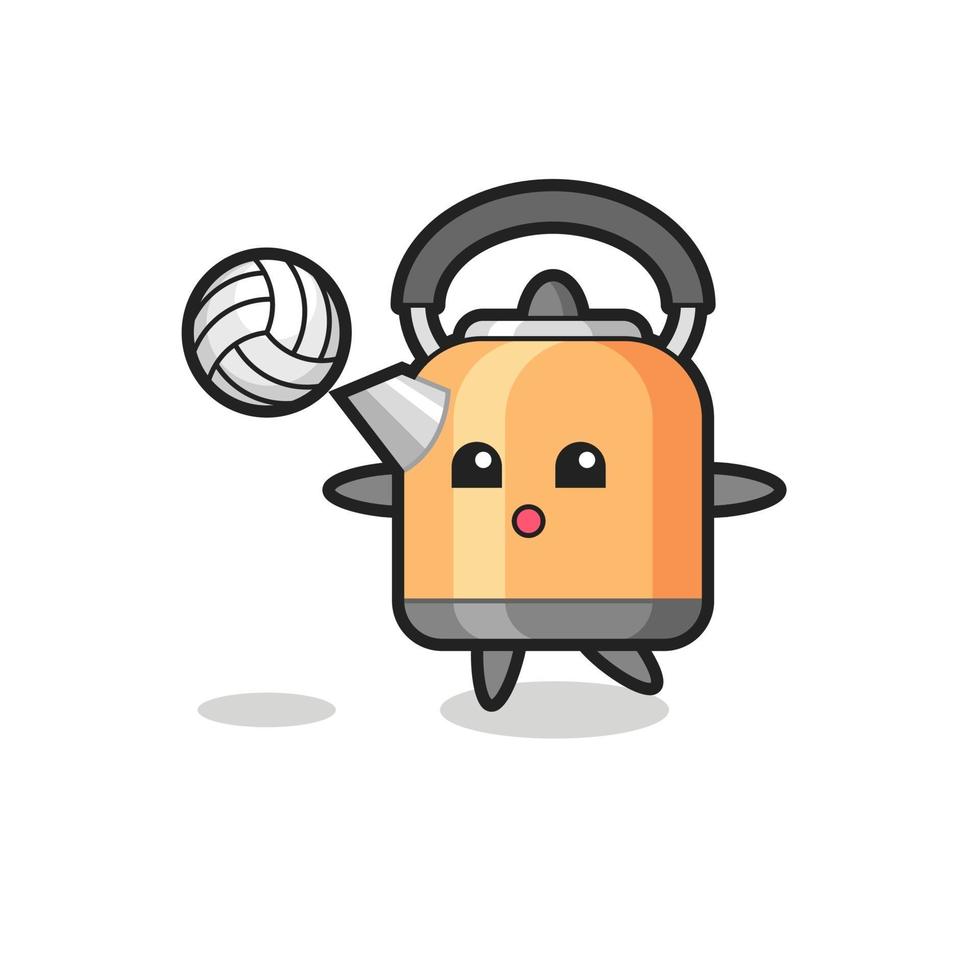 personaje de dibujos animados de hervidor está jugando voleibol vector