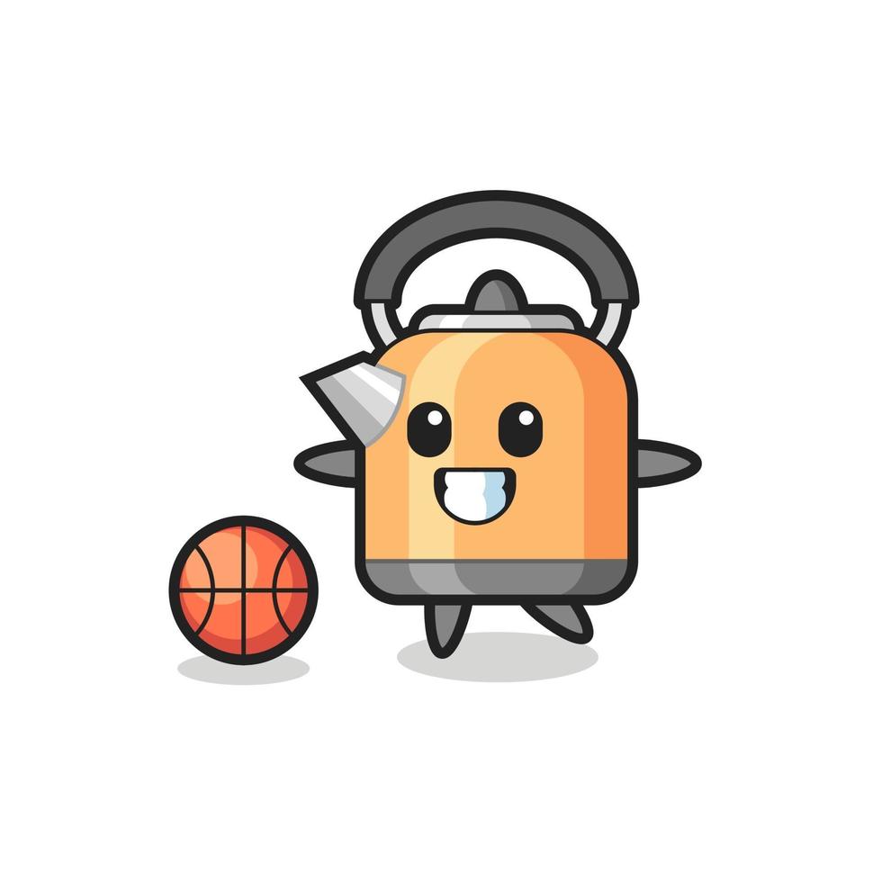 Illustration of kettle cartoon is playing basketball vector