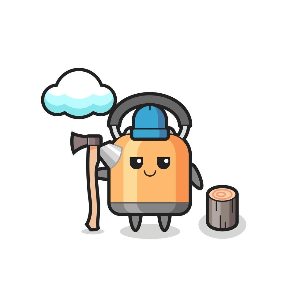 Character cartoon of kettle as a woodcutter vector