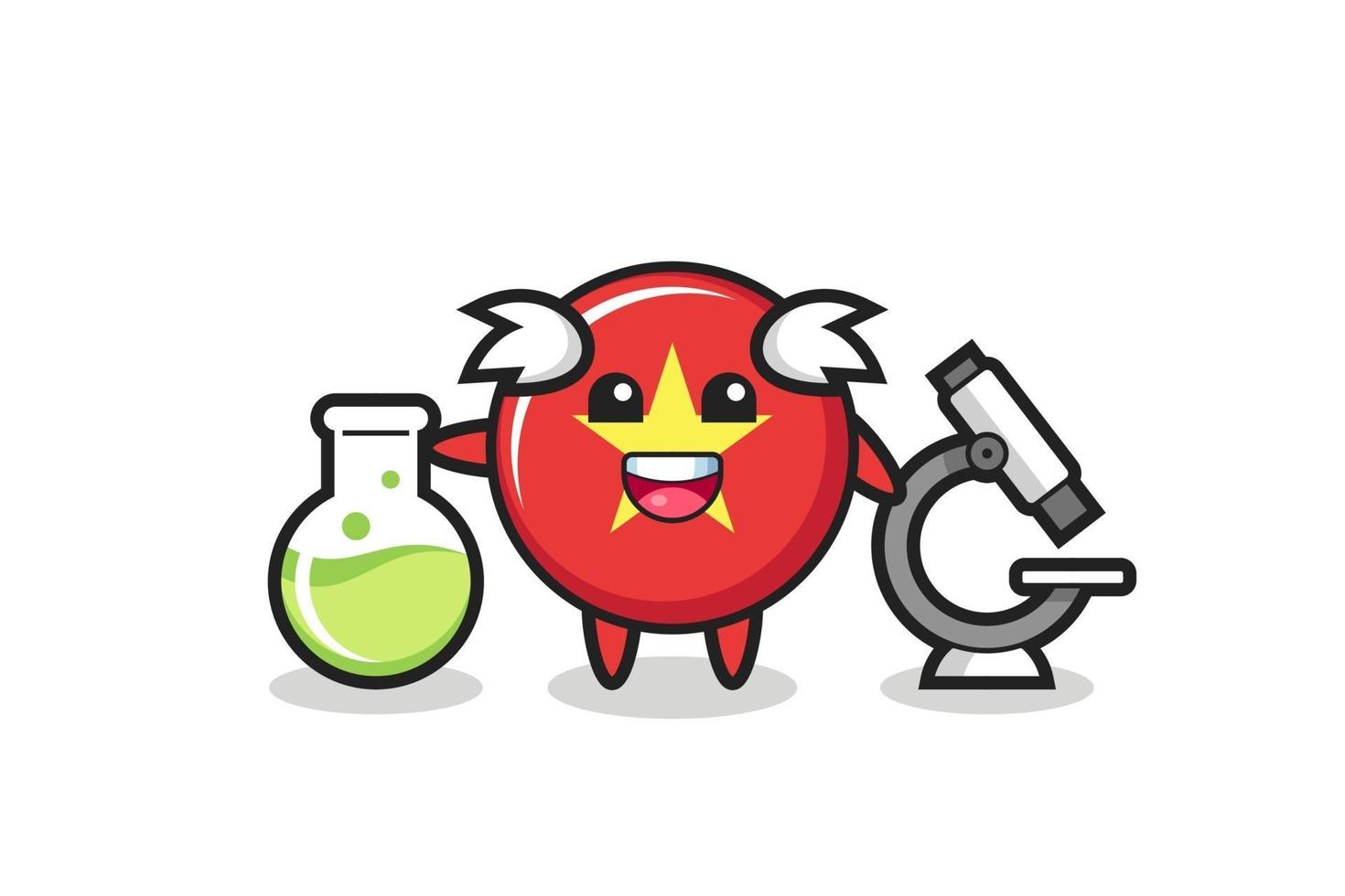 Mascot character of vietnam flag badge as a scientist vector