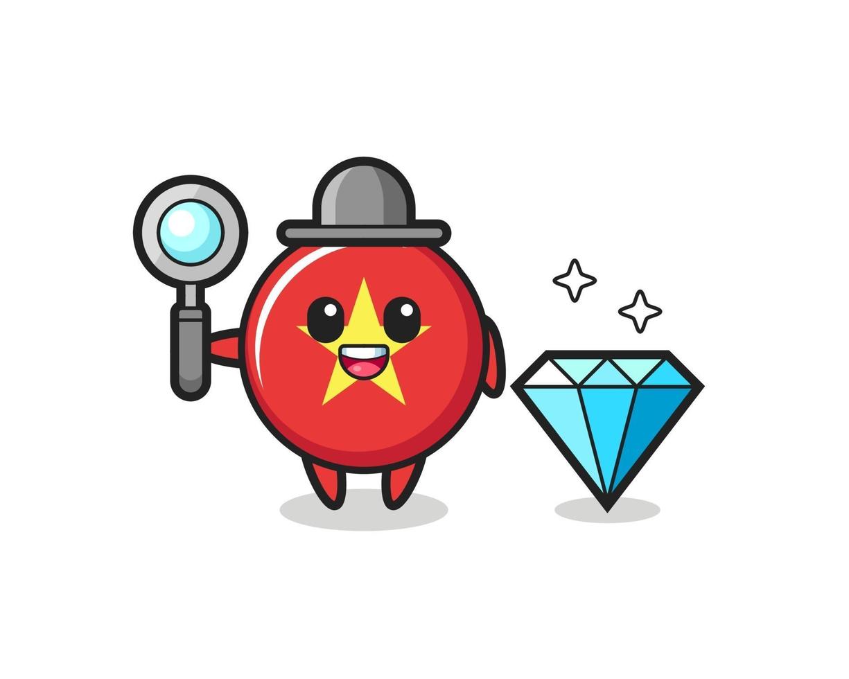 Illustration of vietnam flag badge character with a diamond vector