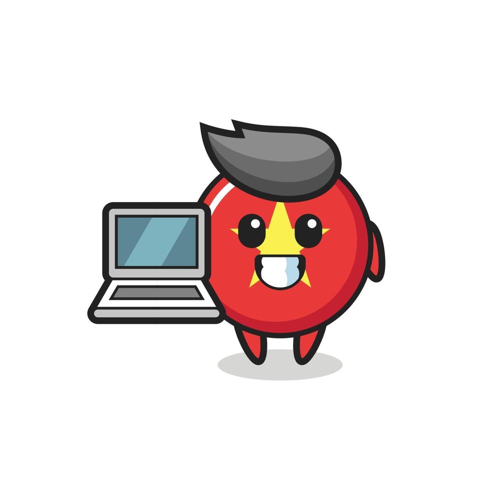 Mascot Illustration of vietnam flag badge with a laptop vector