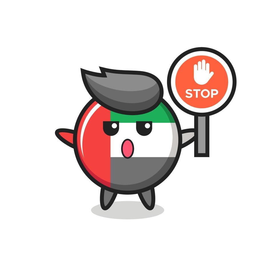 uae flag badge character illustration holding a stop sign vector