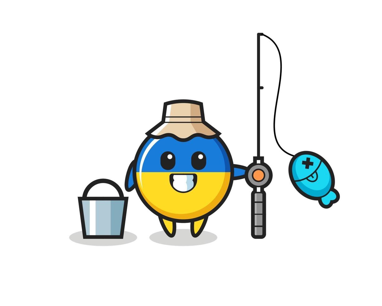 Mascot character of ukraine flag badge as a fisherman vector