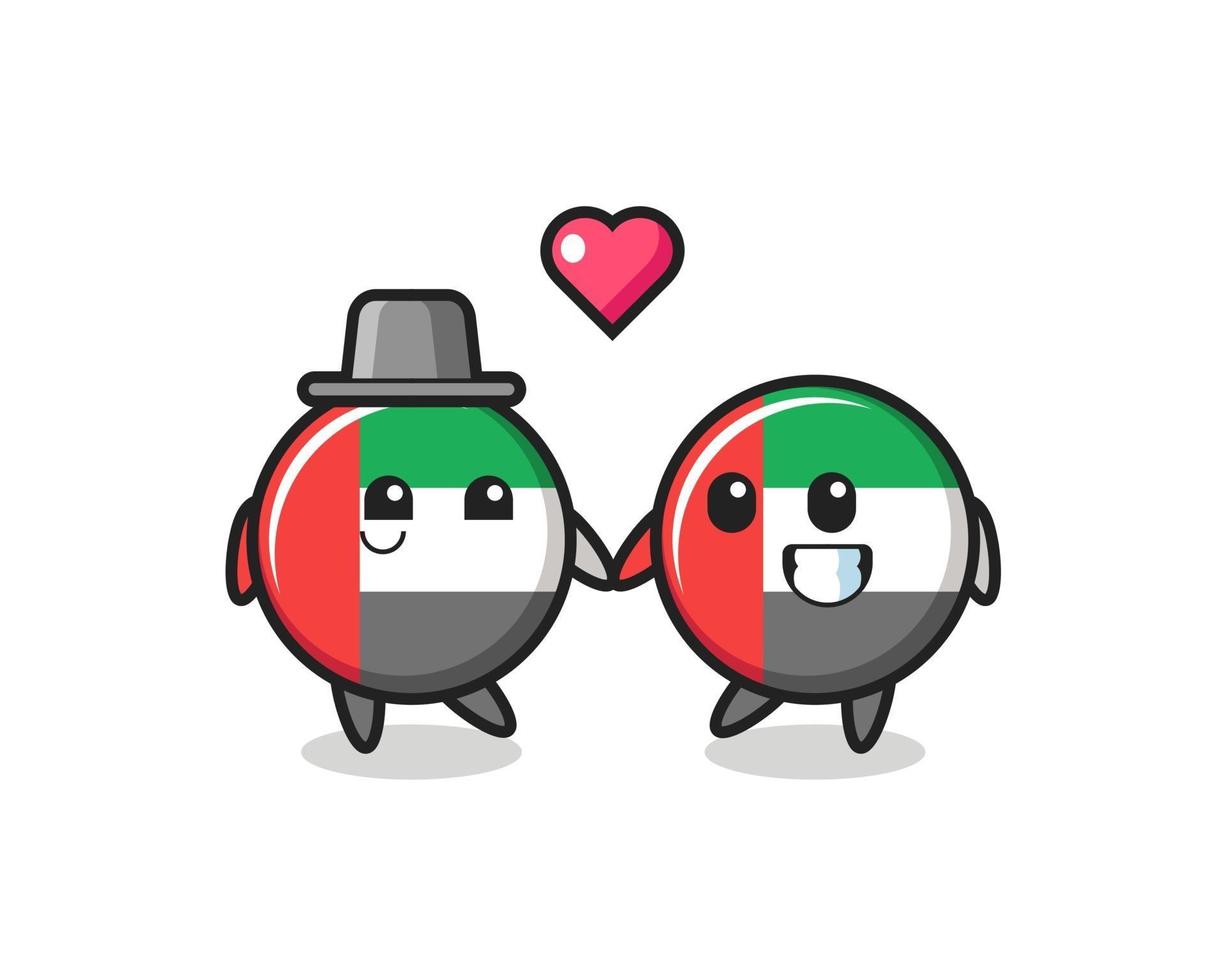 uae flag badge cartoon character couple with fall in love gesture vector