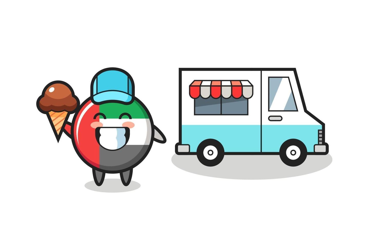 Mascot cartoon of uae flag badge with ice cream truck vector
