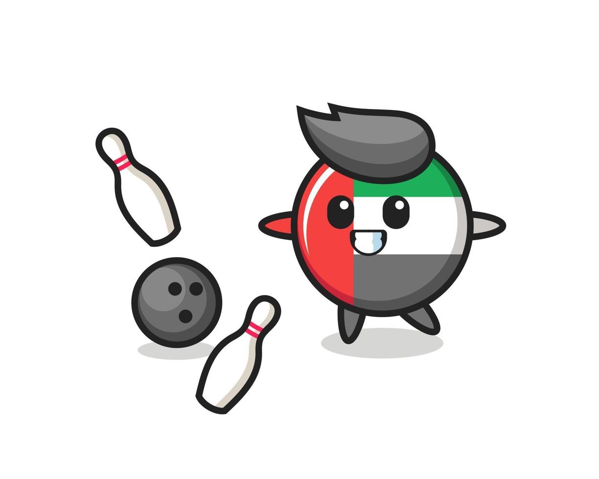 Character cartoon of uae flag badge is playing bowling vector