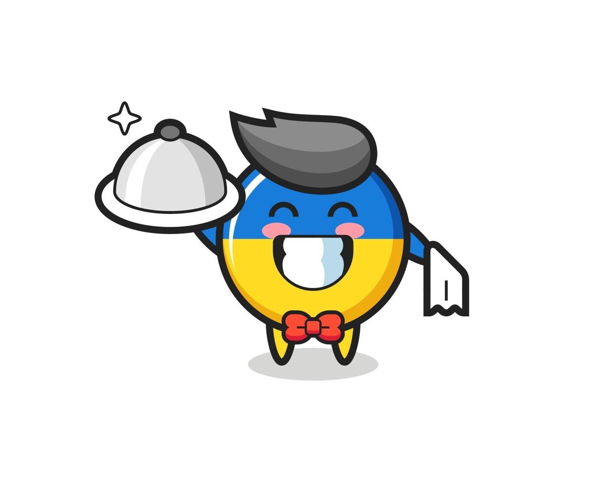 Character mascot of ukraine flag badge as a waiters vector