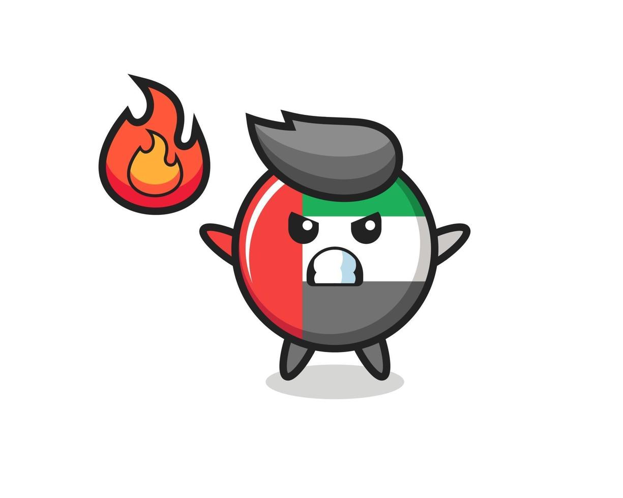 uae flag badge character cartoon with angry gesture vector