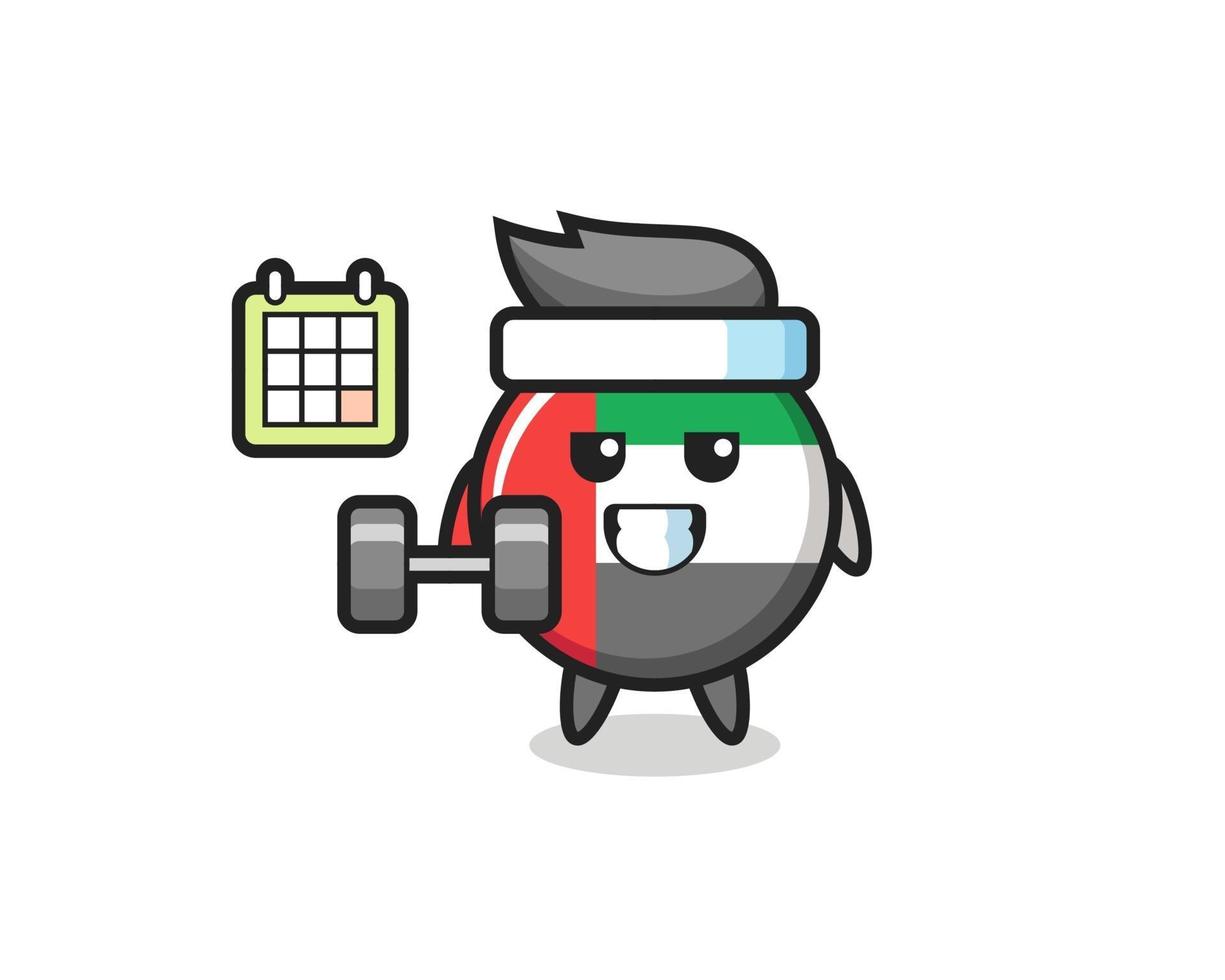 uae flag badge mascot cartoon doing fitness with dumbbell vector