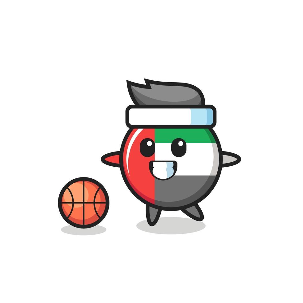 ilustración de dibujos animados de la insignia de la bandera de los emiratos árabes unidos está jugando baloncesto vector