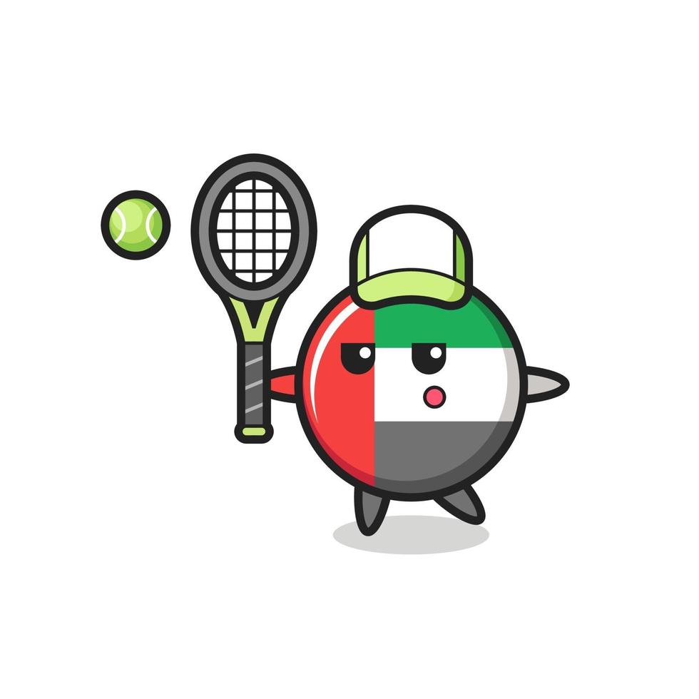 Cartoon character of uae flag badge as a tennis player vector