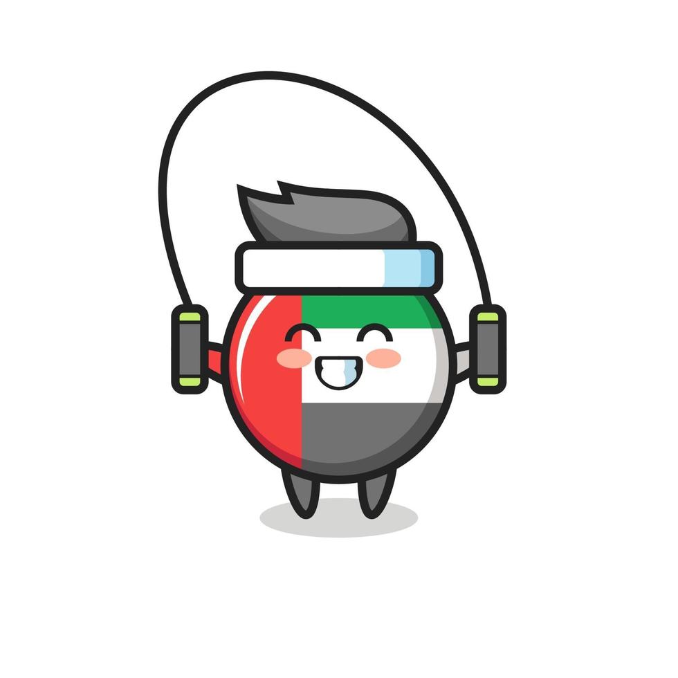 uae flag badge character cartoon with skipping rope vector