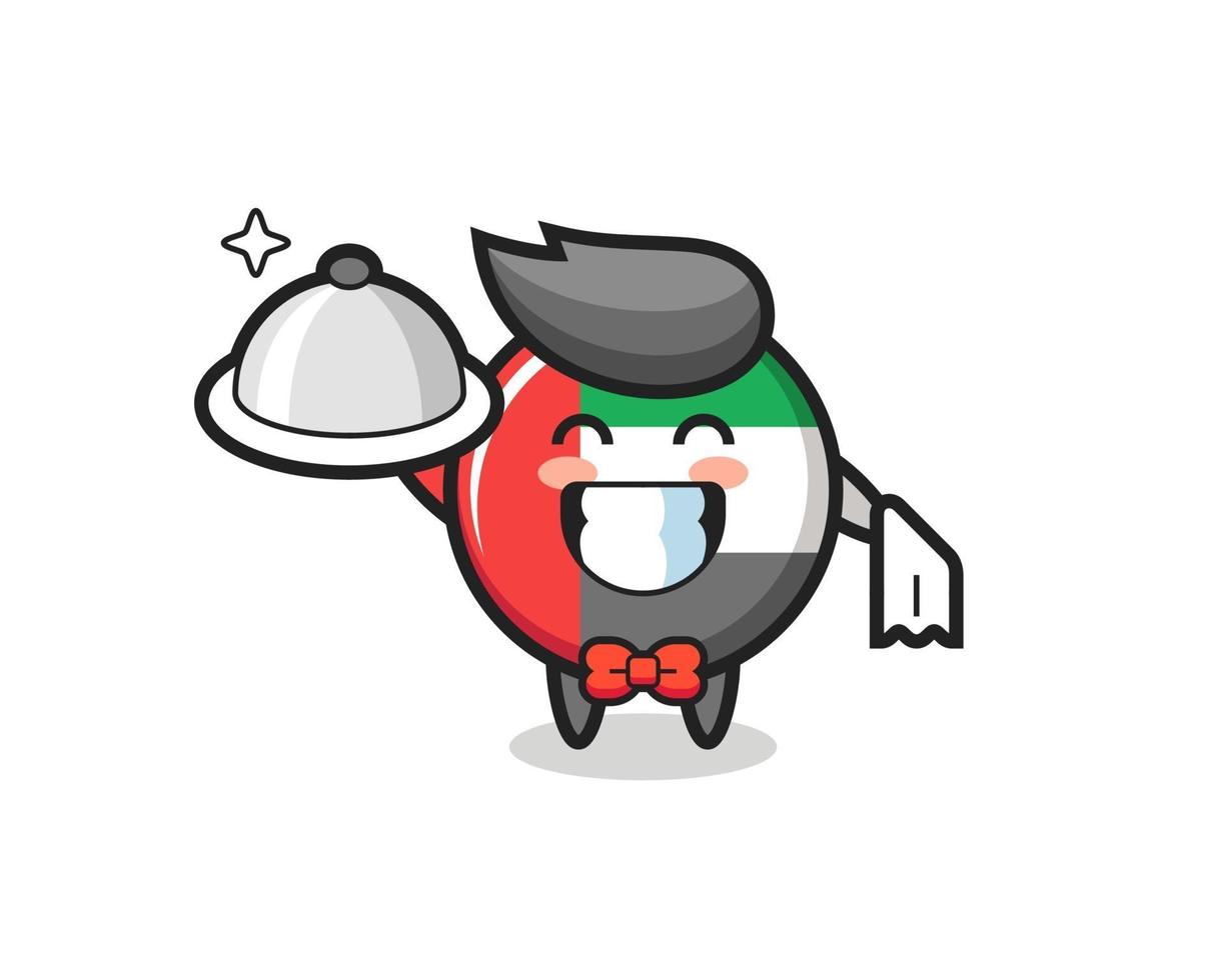 Character mascot of uae flag badge as a waiters vector