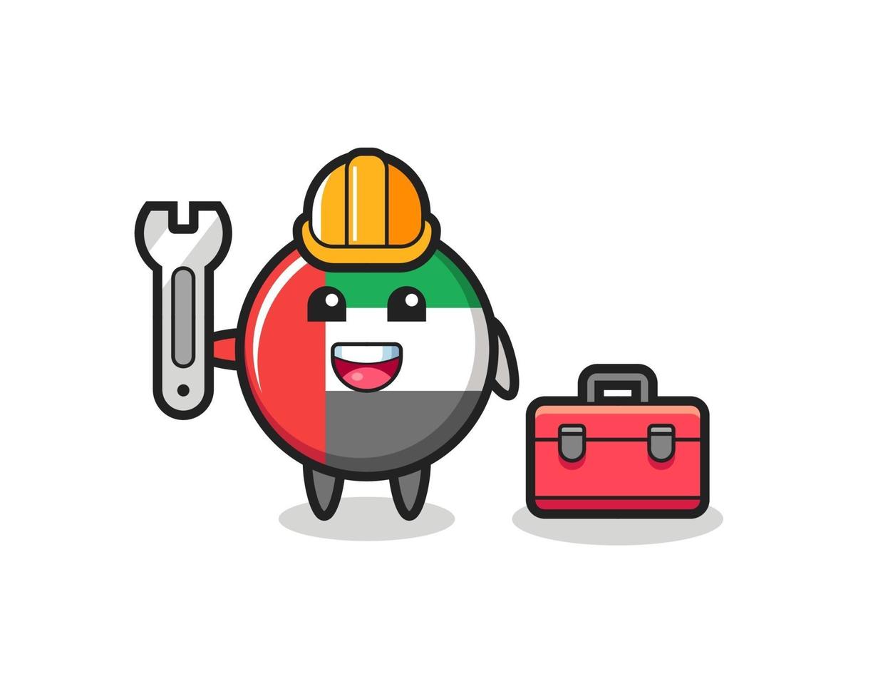 Mascot cartoon of uae flag badge as a mechanic vector