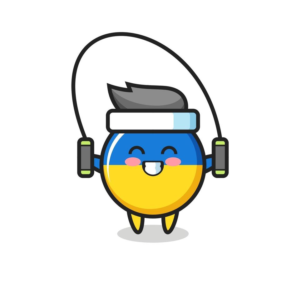 ukraine flag badge character cartoon with skipping rope vector