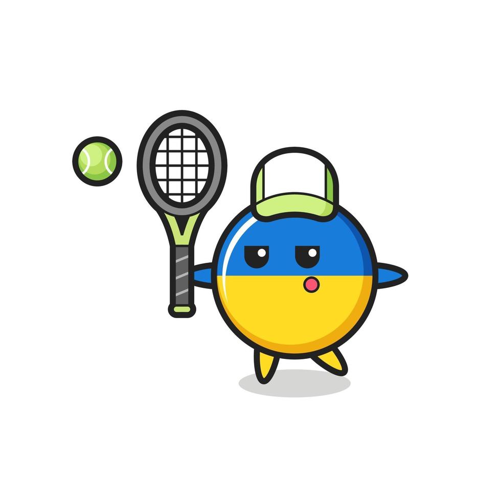 Cartoon character of ukraine flag badge as a tennis player vector