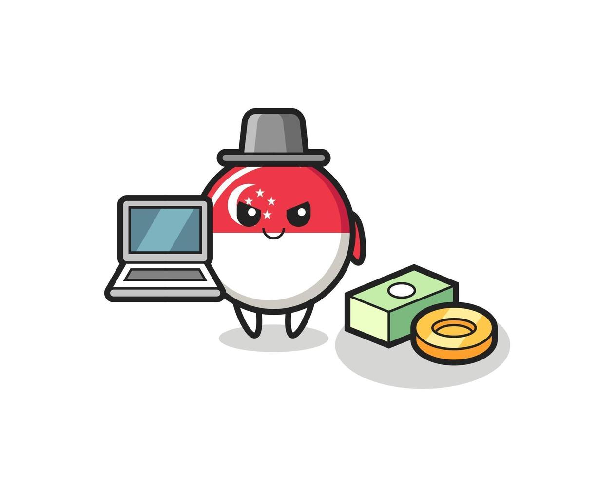 Mascot Illustration of singapore flag badge as a hacker vector