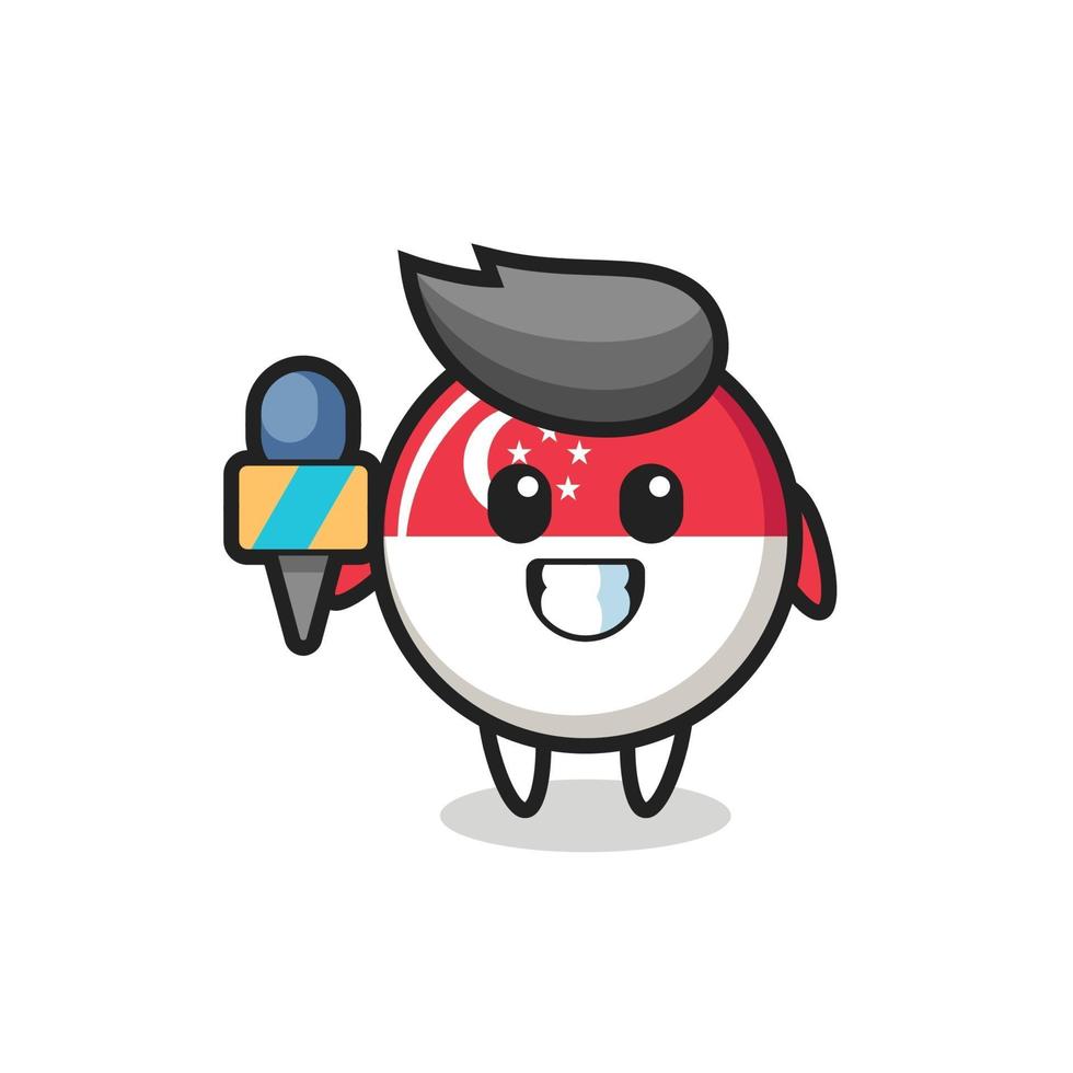 Character mascot of singapore flag badge as a news reporter vector