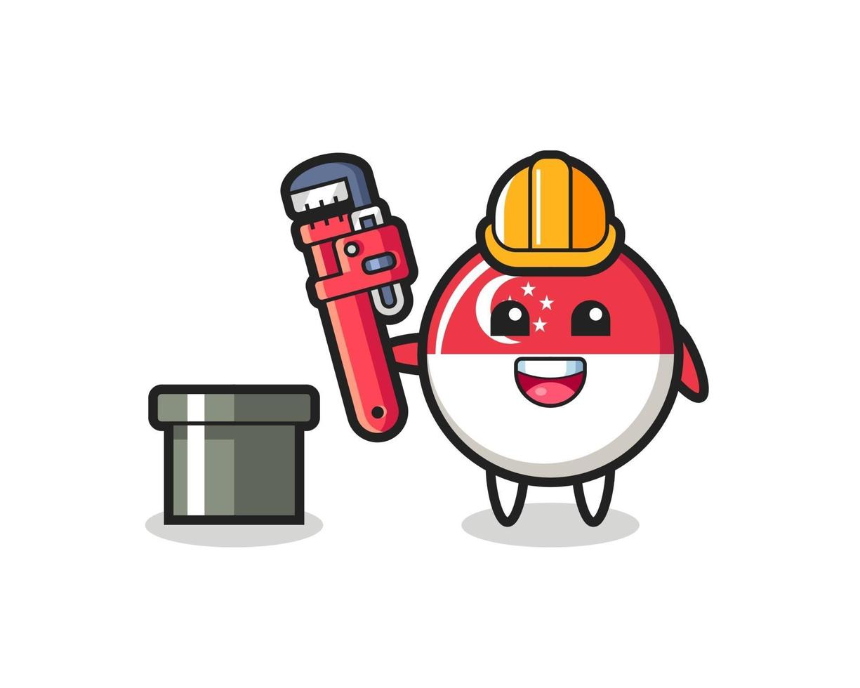 Character Illustration of singapore flag badge as a plumber vector