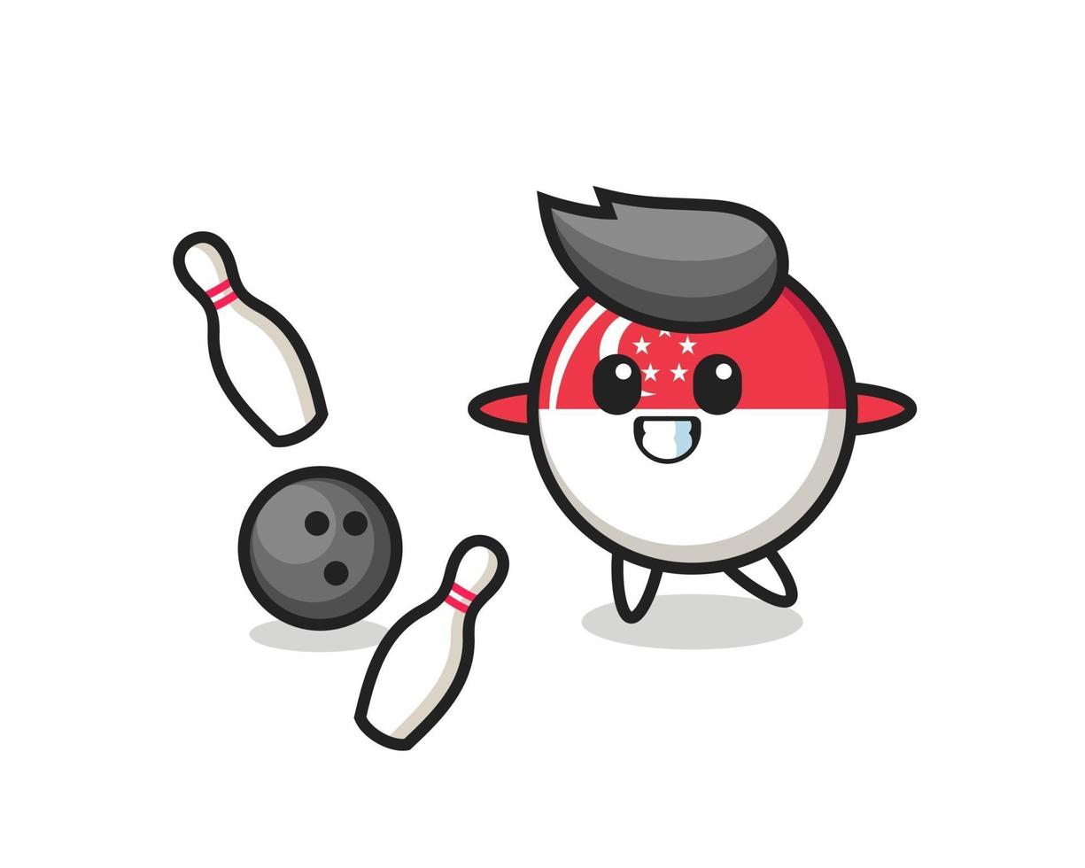 Character cartoon of singapore flag badge is playing bowling vector