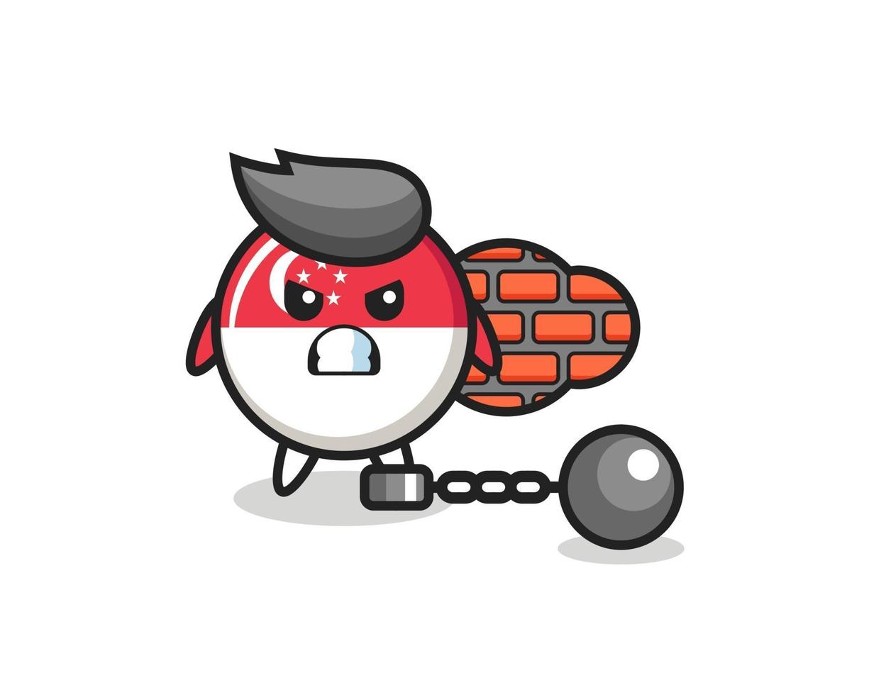 Character mascot of singapore flag badge as a prisoner vector