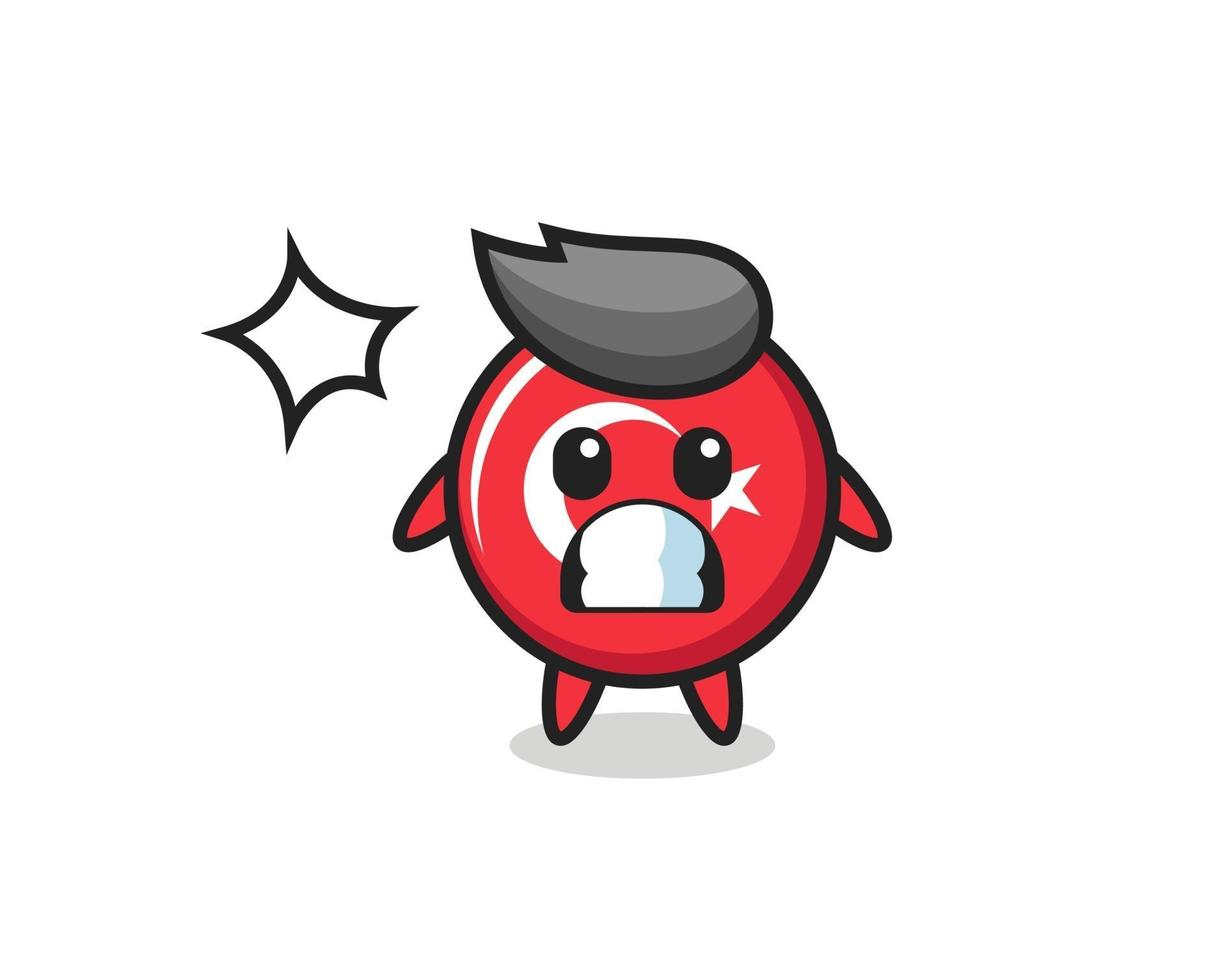 turkey flag badge character cartoon with shocked gesture vector