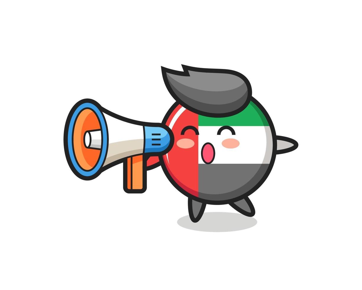 uae flag badge character illustration holding a megaphone vector