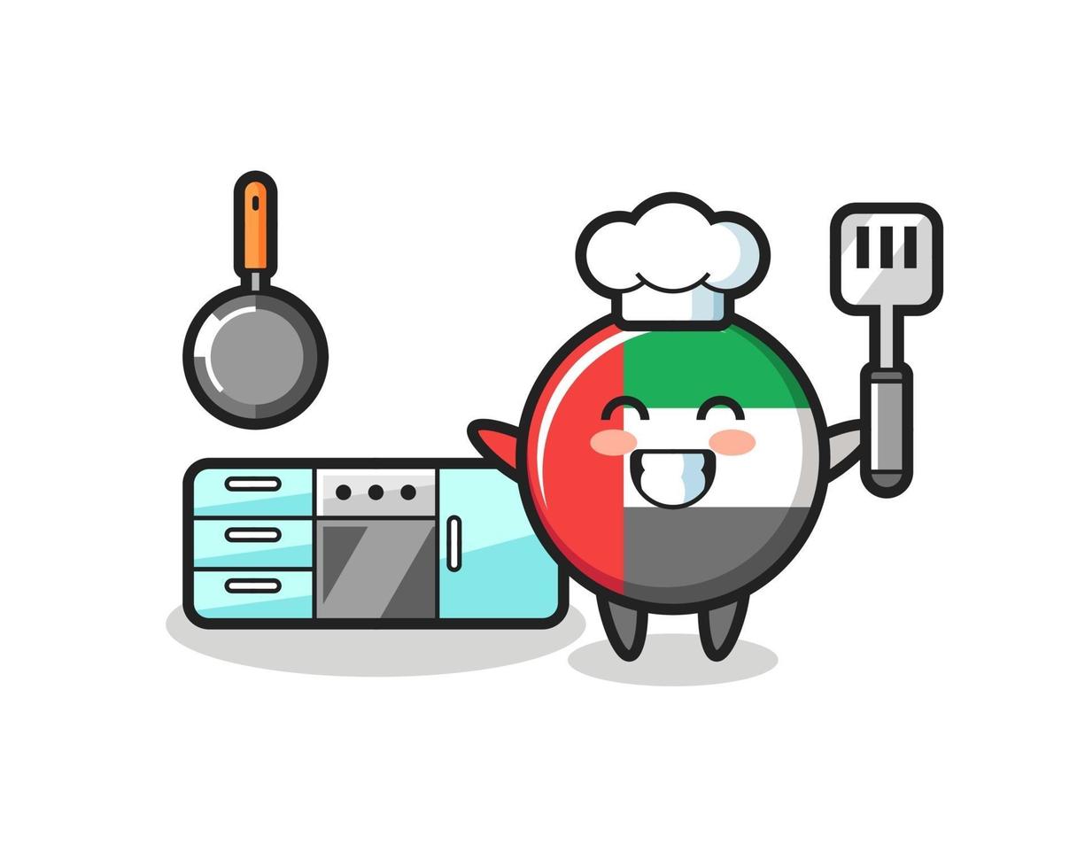 uae flag badge character illustration as a chef is cooking vector