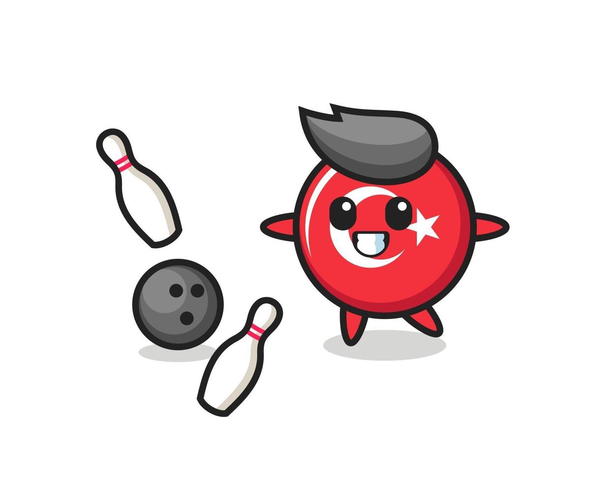 Character cartoon of turkey flag badge is playing bowling vector