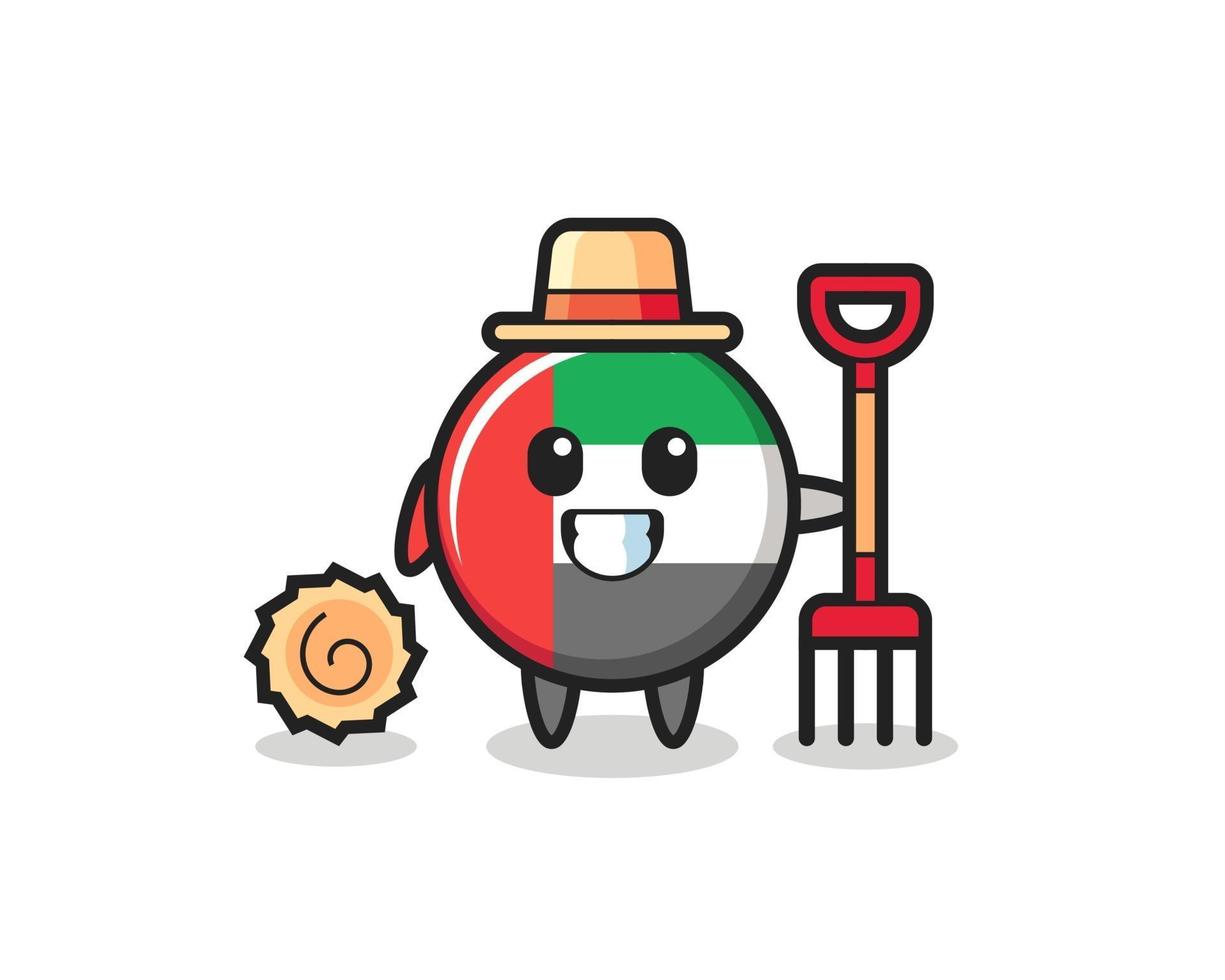 Mascot character of uae flag badge as a farmer vector