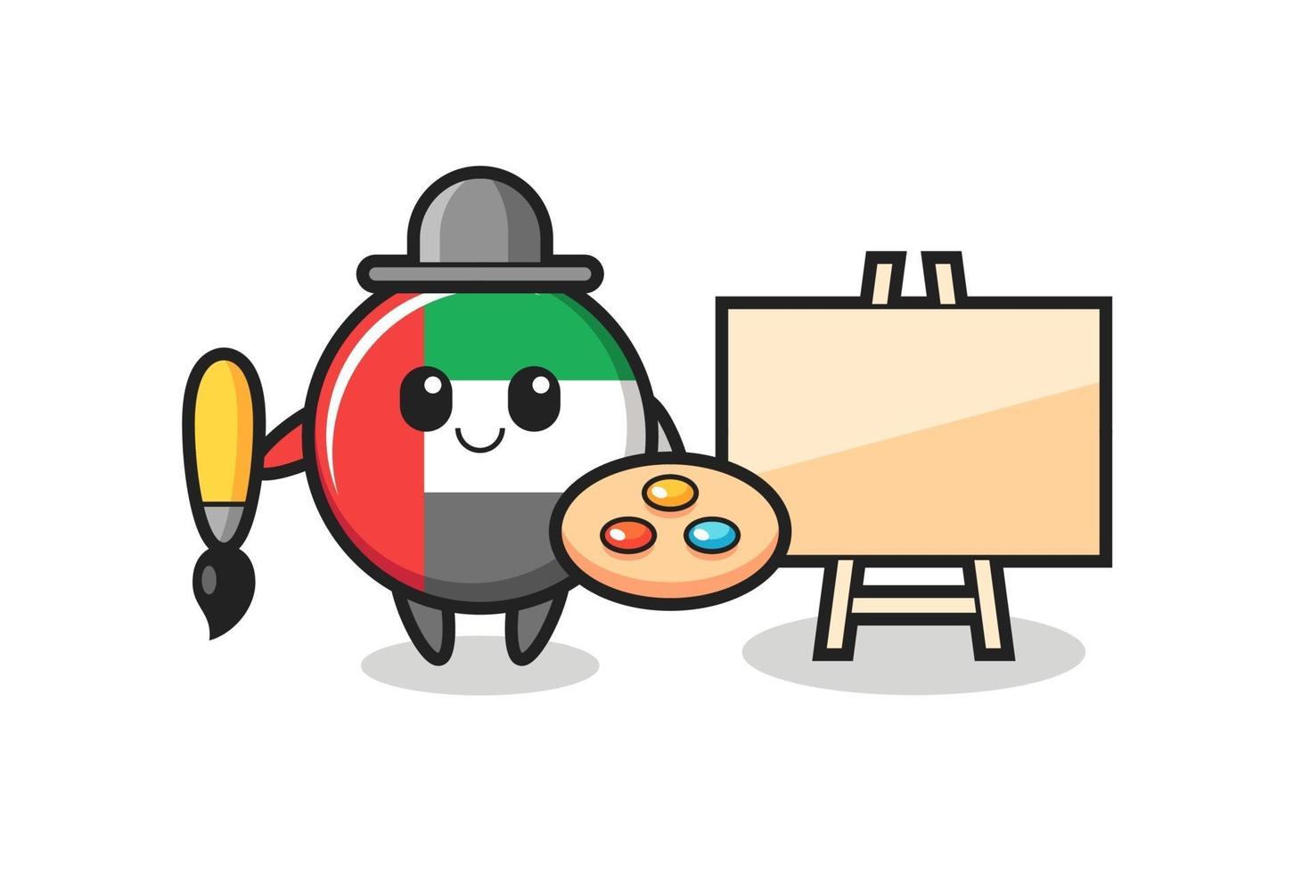 Illustration of uae flag badge mascot as a painter vector