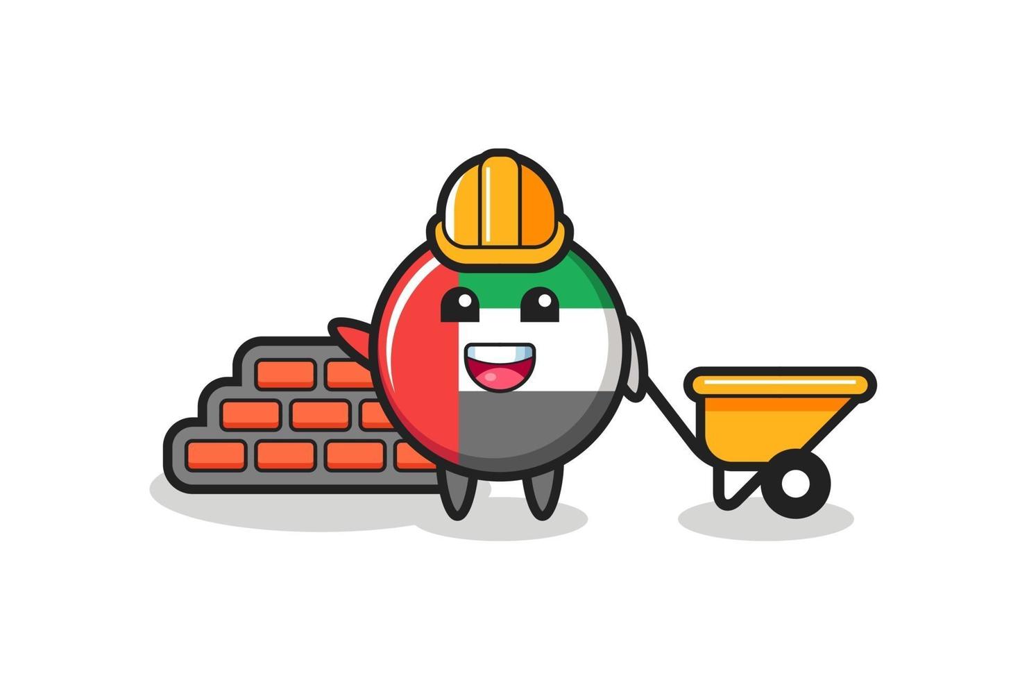 Cartoon character of uae flag badge as a builder vector