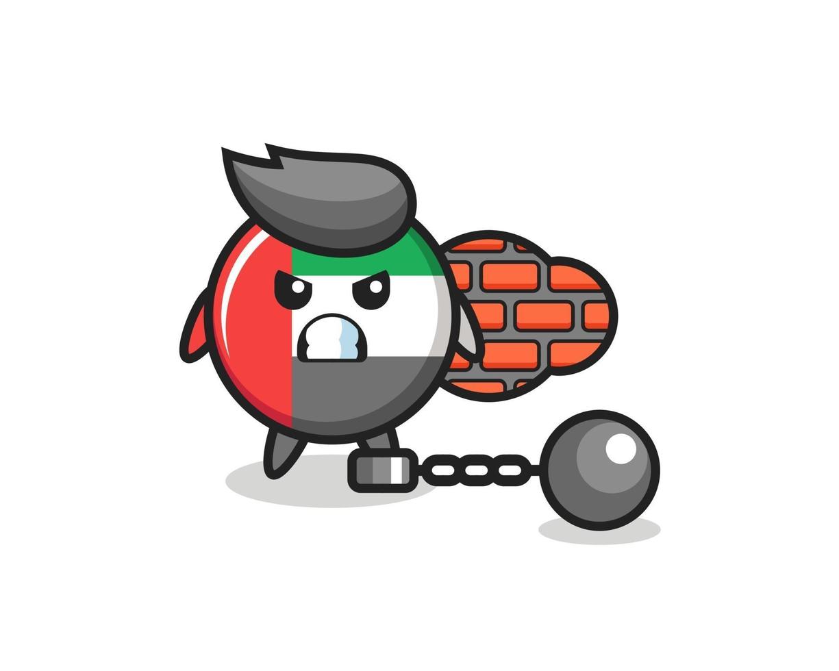 Character mascot of uae flag badge as a prisoner vector