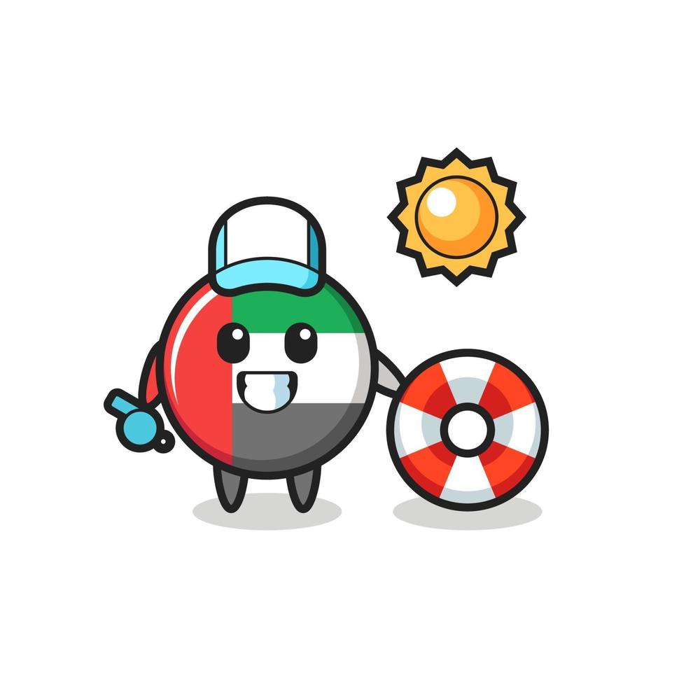 Cartoon mascot of uae flag badge as a beach guard vector