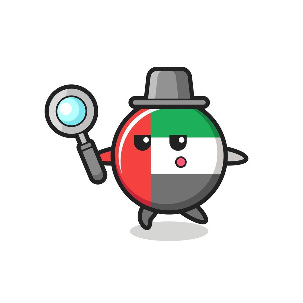 uae flag badge cartoon character searching with a magnifying glass vector