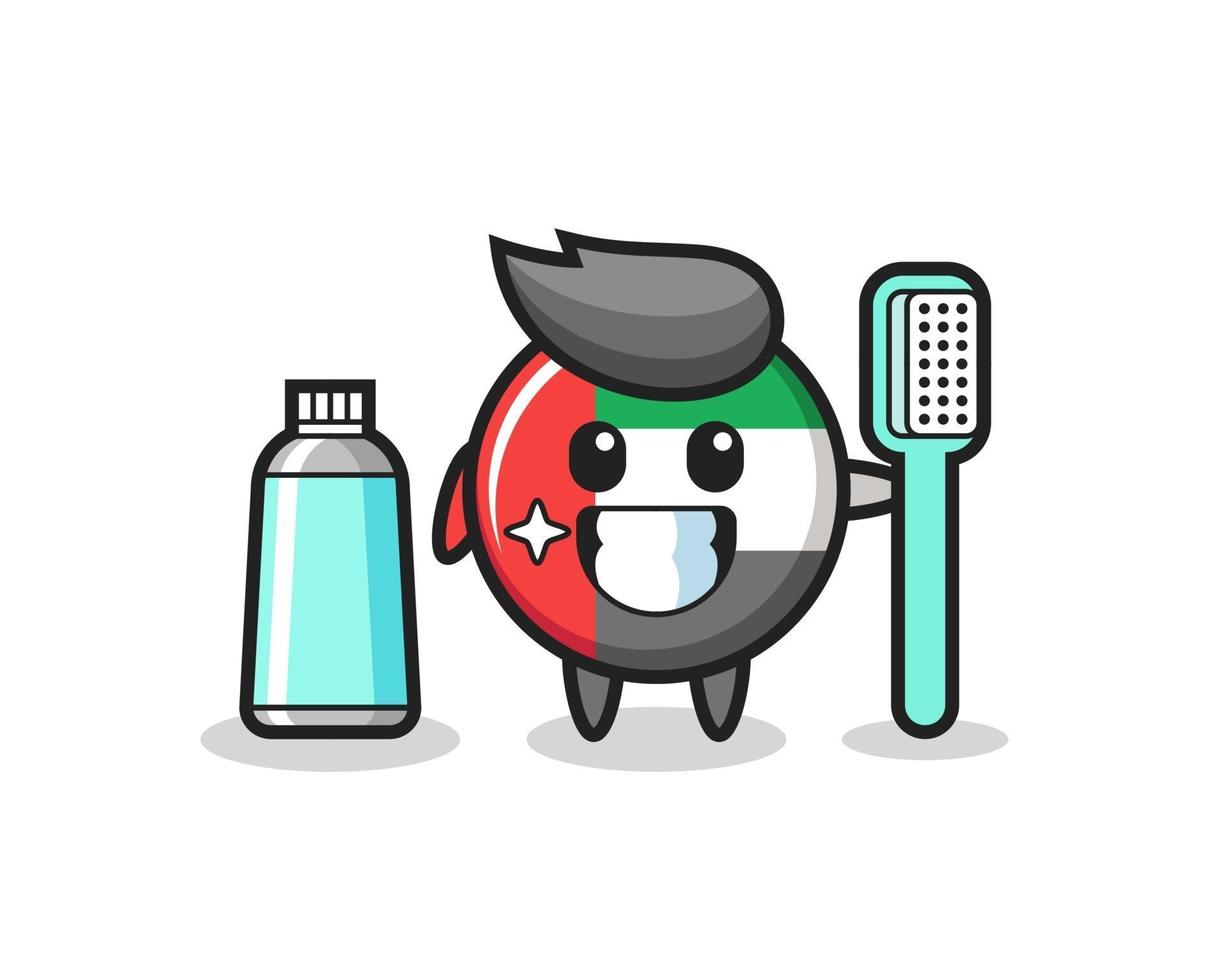 Mascot Illustration of uae flag badge with a toothbrush vector