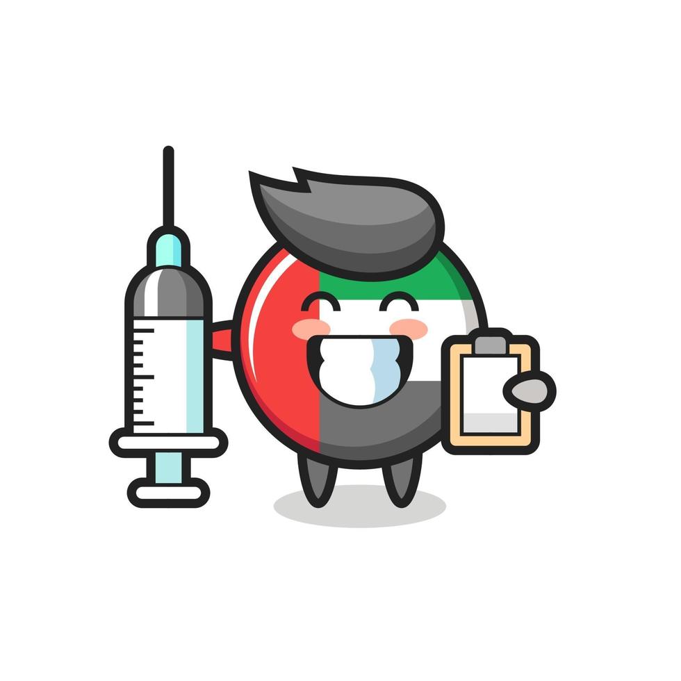 Ilustración de mascota de la insignia de la bandera de los Emiratos Árabes Unidos como médico vector
