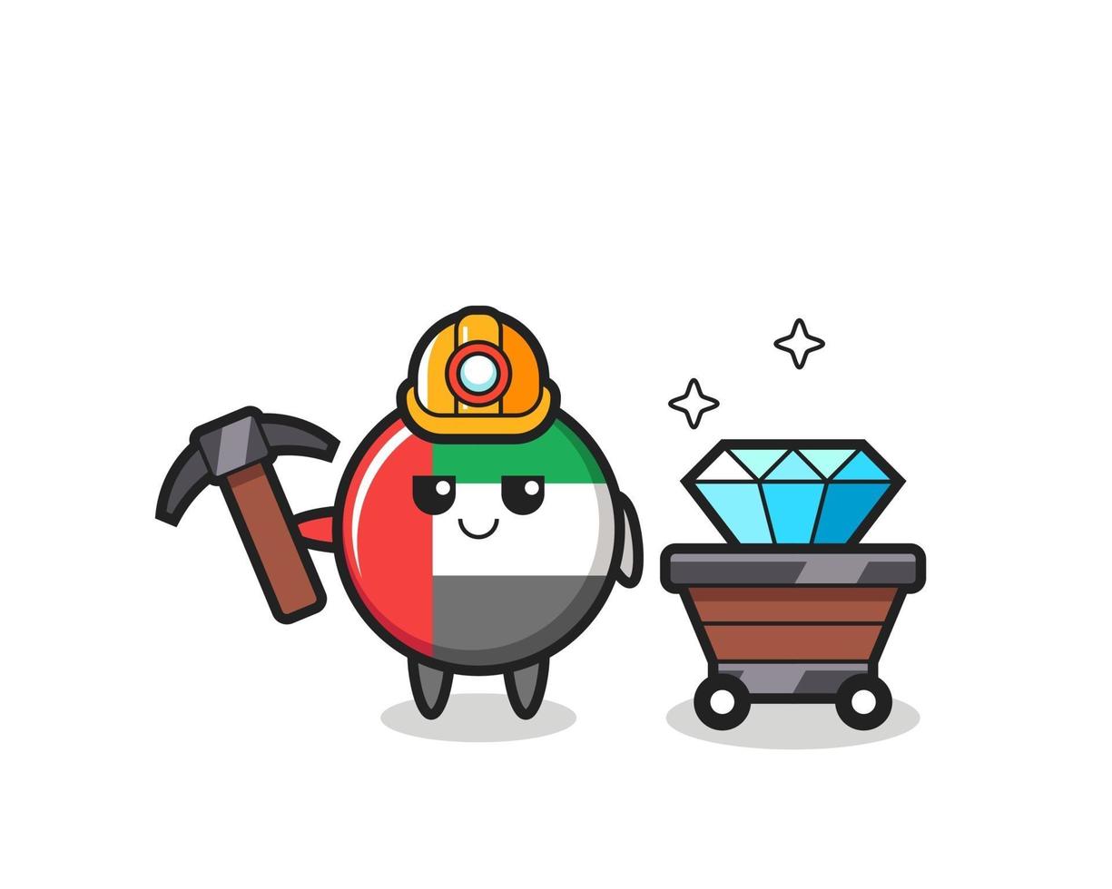 Character Illustration of uae flag badge as a miner vector