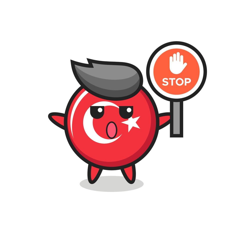 turkey flag badge character illustration holding a stop sign vector