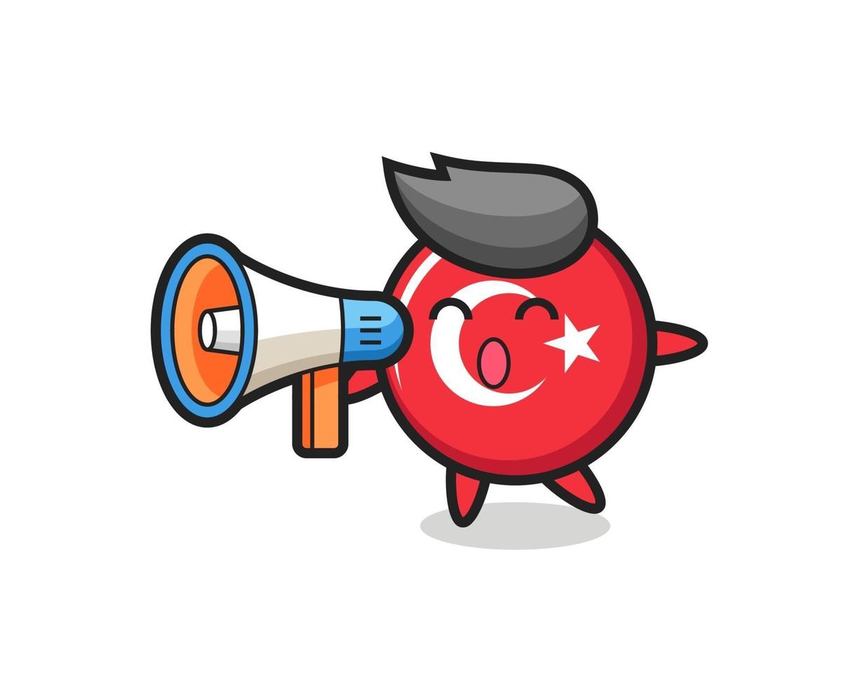 turkey flag badge character illustration holding a megaphone vector