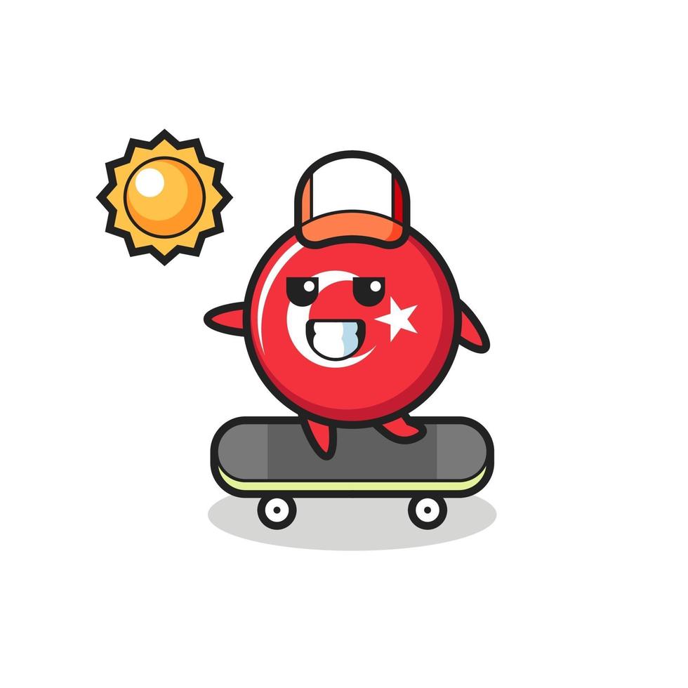 turkey flag badge character illustration ride a skateboard vector