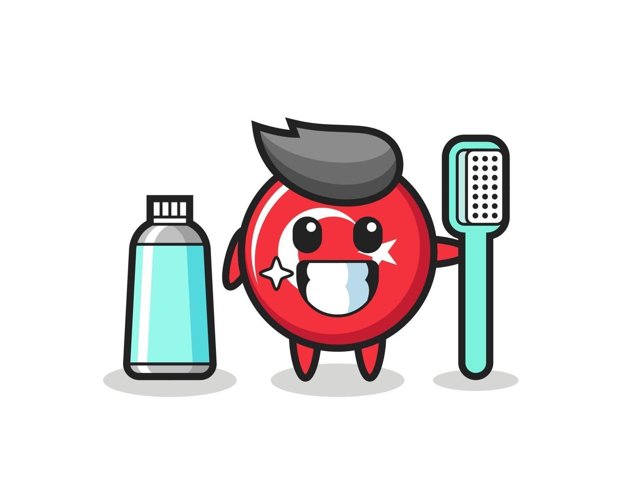 Mascot Illustration of turkey flag badge with a toothbrush vector