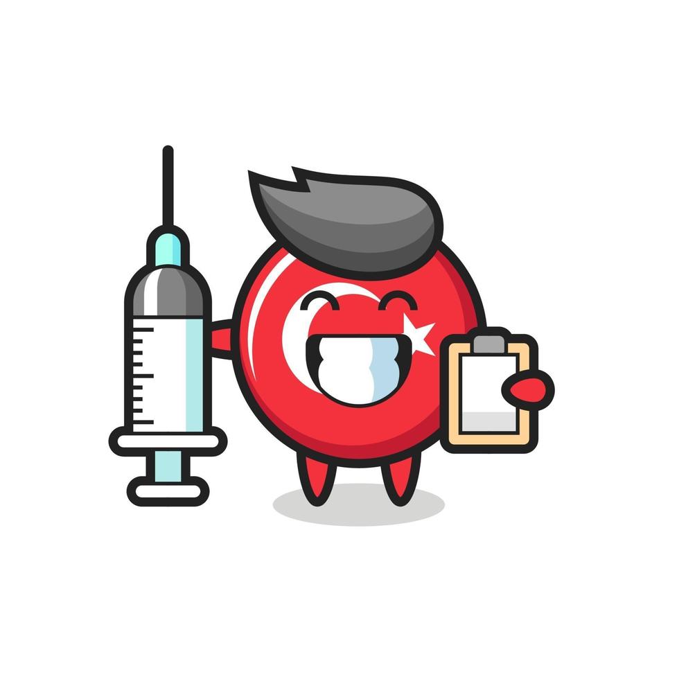 Ilustración de la mascota de la insignia de la bandera de Turquía como médico vector