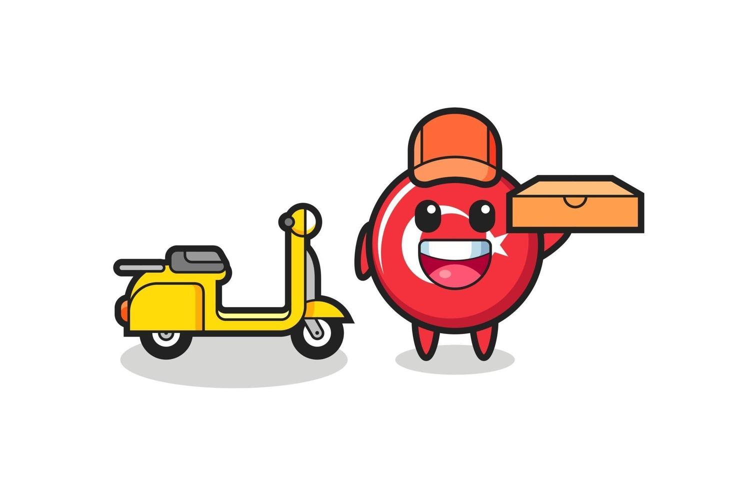Character Illustration of turkey flag badge as a pizza deliveryman vector