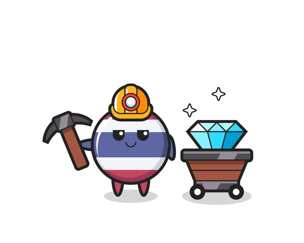 Character Illustration of thailand flag badge as a miner vector